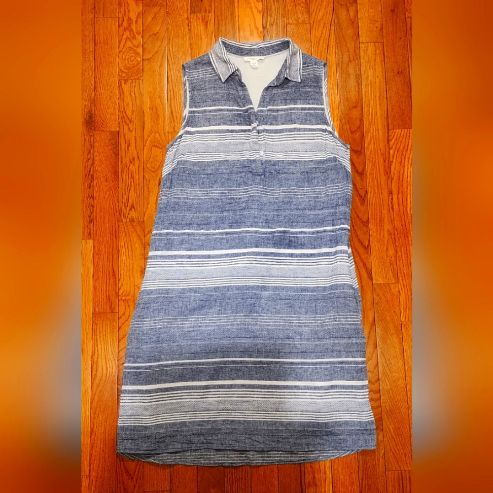 Beach Lunch Lounge Collection Blue and White Striped Dress in Size Small